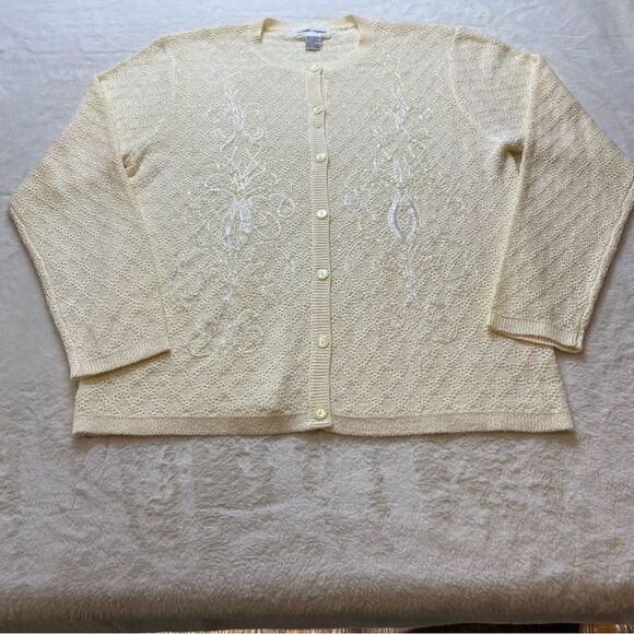 Alfred Dunner Pale Yellow Beaded Cardigan Size Large - Picture 1 of 10